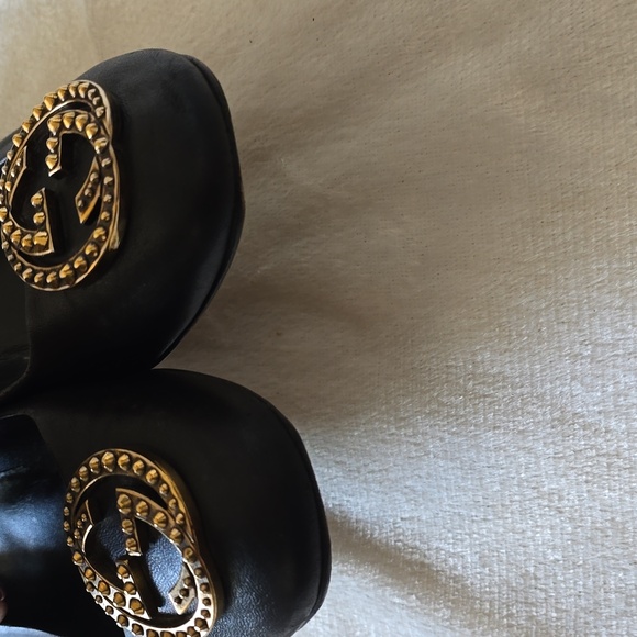 Gucci GG Gold Studded Interlocking Logo Low Block Heel Pump Sz 40.5 - Picture 10 of 13